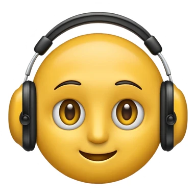 Ein gelber runder Emoji der die Augen geschlossen hat. Total im moment. Glücklich, leichtes lächeln. Verträumt. Leichtigkeit. Freiheit. Overearkopfkörer auf und im hintergrund kleine musiknoten sticker