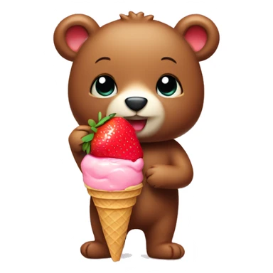 little bear holding strawberry ice cream  sticker