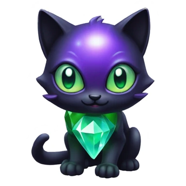 Shiny, Sparkly, Black Dark-type--Psychic-Ice-type-Fakémon-Alien-Cat Blind Purple eyes, green gem, full body sticker