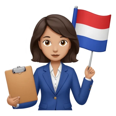wavy dark brown hair, no glasses, fox dark eyes, with a little file in the hand, being a teacher with a board in the background with a french flag, sticker