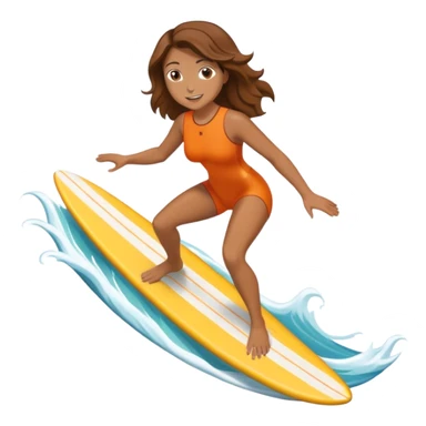 Woman with brown hair surfing wave in 3d sticker