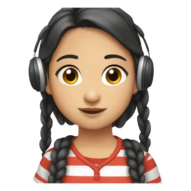 kyrgyz girl programmer with strippled shirt sitting with ear buds sticker