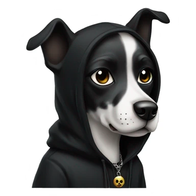 A goth dog in a hoodie with black makeup and jewelry sticker