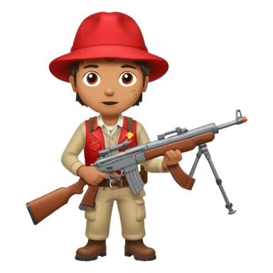 Yodeling mountain climber in Switzerland with a machine gun pointing to the right, full body. in the style of your bleeding skull art make him look like the price is right game sticker