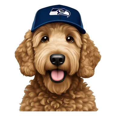 Golden doodle with Seattle Seahawks baseball cap Hat sticker