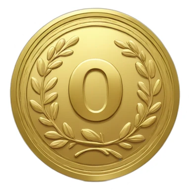 Golden round coin with large "0" label and little laurel sticker