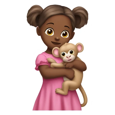10 months old girl in a pink dress and ponny tail on top of her head with a monkey stuffed animal in her hands sticker