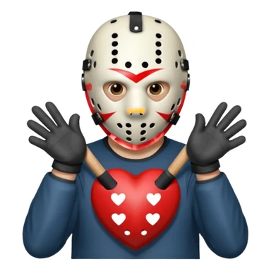 Jason Voorhees, looking cute, making a heart with his hands sticker