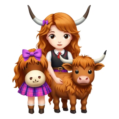 Girl highland cow with hair bows sticker