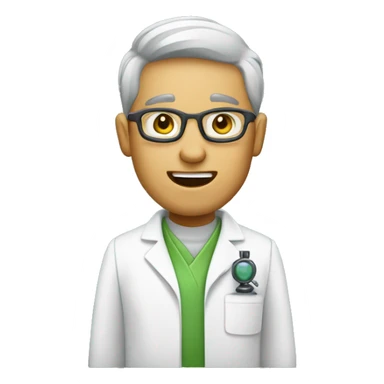 design an emoji for a biologist. It should be visually distinct from a general scientist emoji. Consider including elements like a lab coat with green accents, a microscope, or a plant. The expression should be neutral or friendly. sticker