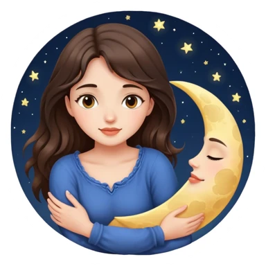 Brunette girl hugging the moon sticker