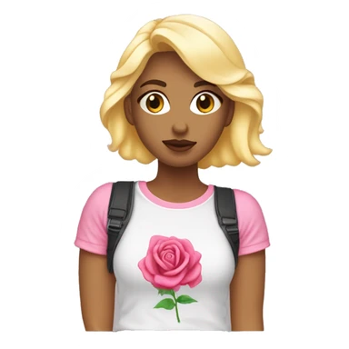 fifille coquette blonde et yeux avec un t-shirt rose coquette et qui fait ✌🏼 avec sa main droite sticker