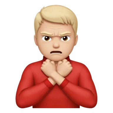 Grabbing throat with hands and looking angry with arms crossed and under chin, grabbing neck sticker