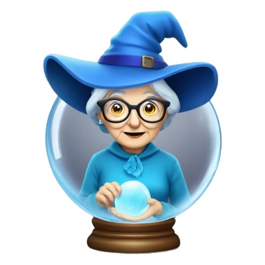 smart granny witch with glasses and blue hat in crystal ball sticker