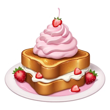 French toast with strawberry on top and pink whipped cream sticker