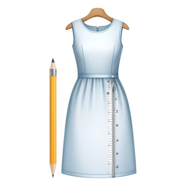 Icon for Fashion Design: a dress pattern with measurements, a ruler, and a pencil. The icon should represent the process of designing clothing with a focus on precision and tailoring. Transparent background. sticker