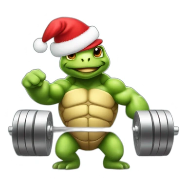 Bodybuilder turtle pumping iron in Santa hat  sticker