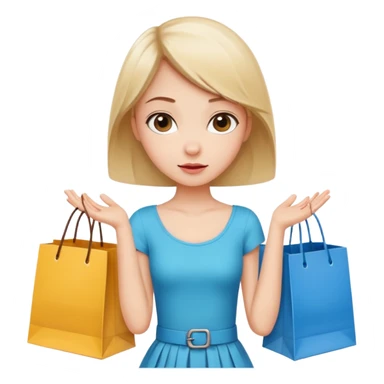 Cozy girl looking left and right between two shopping bags, playful puzzled expression — can’t decide between two options sticker