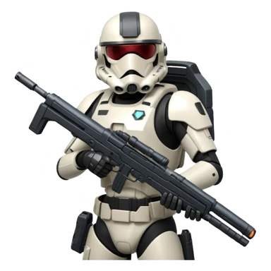 A joking DARK Trooper from Star Citizen, a skifi space Game. With a futuristic gun sticking to His back sticker
