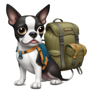 Two bostonterriers with a backpack going on a hike sticker