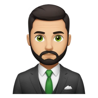 green eyes, dark short hair, muscular shoulders, big lips big nose big eyes, masculine good looking, dark beard wearing a suit buttons of the shirt open and olive skin tone  sticker