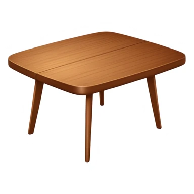 Generate a 3D  table ： warm brown wood, subtly textured, slightly angled perspective, clean edges, realistic but minimal shading, on a transparent or plain white background. Keep the design simple and clearly readable at small sizes sticker