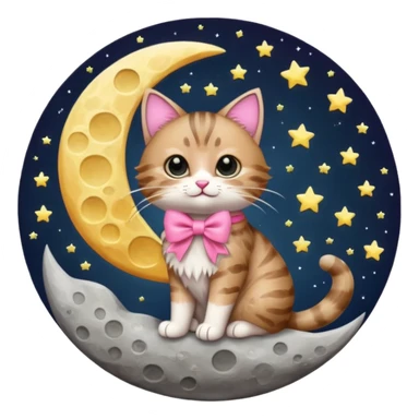 tabby cat with pink bow on the moon sticker