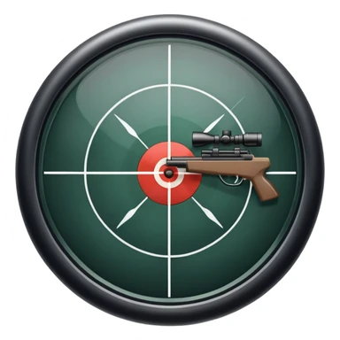 An icon showing the view through a gun's crosshair, with a rifle aimed at a target. The design highlights the sharp focus and intensity of FPS games, with dynamic targeting lines and a sense of action. Transparent background emphasizes the precision and thrill of first-person shooters. sticker