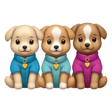 3 Cagnolini piccoli seduti con vestitini di lana fatti a mano sticker