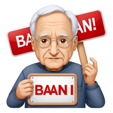 Frank Gehry with a "Ban AI" sign sticker