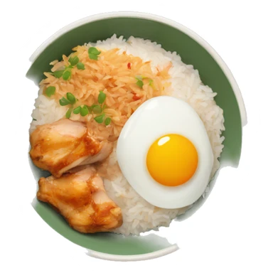a bowl of rice with two eggs and chicken thigh upright sticker