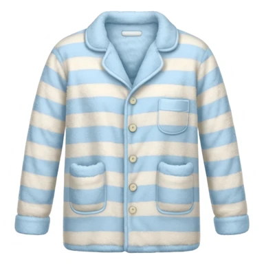 emoji of an isolated fluffy fleece pajama top with soft pastel vertical stripes, plush fuzzy texture, light grey and pastel blue tones, button-down long sleeves, neatly folded flat-lay, no person, no body, no mannequin, cozy warm winter mood, soft shading sticker