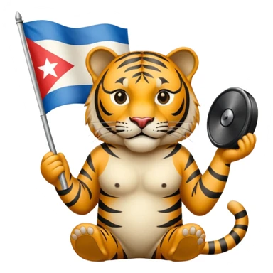 Quiero un tigre mezclado con la bandera cubana. Porque no apodan el tiger y soy de cuba. 
Quiero un tigre asi cubano pero con unos audífonos de dj, además un tigre fuerte y con cara de tigre agresivo sticker