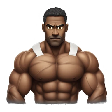 A very very very hyper-muscular man with veins prominently visible across his arms and chest. The individual has an exaggerated physique, with massive arms crossed over a well-defined six-pack, creating a surreal and intense visual. sticker