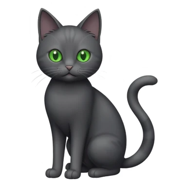 full body gorgeous solid dark grey cat with green eyes, white paws and white whiskers playing sticker