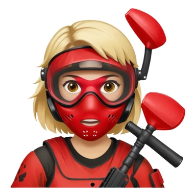 blond girl playing paintball with red paintball face mask sticker