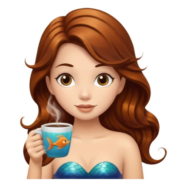 Mermaid with brown hair drinking a coffee sticker