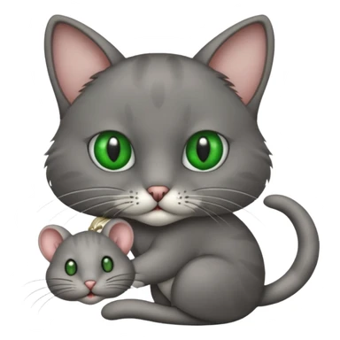 A cat holding a gray dead mouse in its mouth sticker