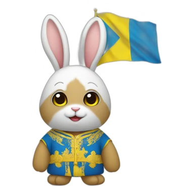 rabbit in a Ukrainian flag costume sticker