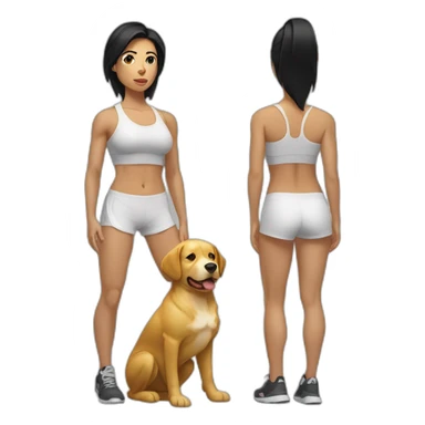 crossfit woman with black hair, white and doing lowering And a golden dog at her side sticker