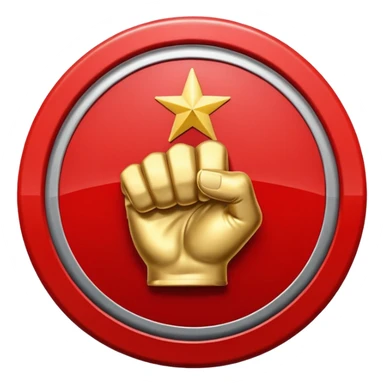 invented traffic sign: red circle with closed fist and star above, diagonal prohibition line sticker