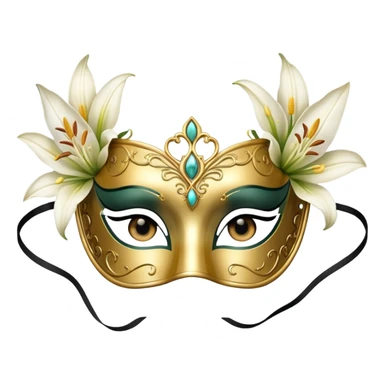 golden masquerade eye mask with white lily flower on the side sticker