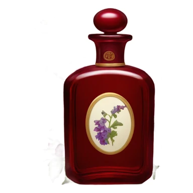 Dark red vintage French style perfume bottle with red delphiniums sticker