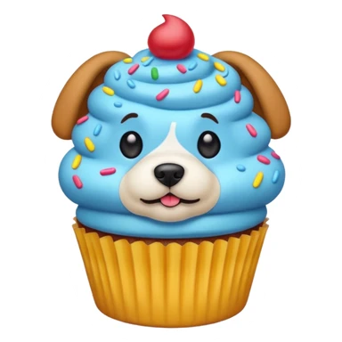 cute colorful cupcake with dog head, emoji style sticker