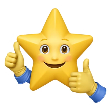 HD a smiling happy star with both gloved hands doing thumbs up and blue background sticker