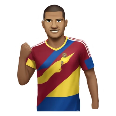 salomon rondon wearing Venezuela adidas t-shirt and holding FIFA world cup sticker