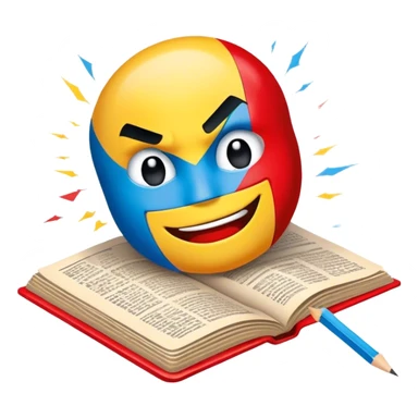 Create a vibrant emoji representing comic books and graphic novels. The design should feature a large, open comic book or vintage comic magazine with pages displaying classic comic art, with text. The comic pages should have bold, dynamic panels and action scenes. Include a pencil writing on the pages, but without a hand, to symbolize the artistic creation of comics. Use bright colors like red, blue, and yellow, with a retro feel to the design. Make the background transparent. sticker