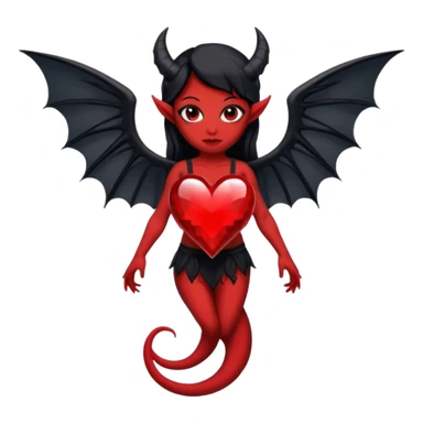 small black succubus wings, cryhstal heart red, black heart tail sticker