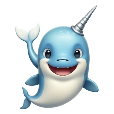 Cinematic Comical Narwhal Portrait Emoji, Head tilted dramatically with an exaggeratedly amused expression, featuring a sleek, elegantly streamlined body with a prominently spiraled ivory tusk and wide, comically expressive eyes full of playful disbelief, Simplified yet hilariously expressive features, highly detailed, glowing with a slightly sassy arctic glow, high shine, dramatic yet playful, stylized with an air of quirky marine mischief, soft glowing outline, capturing the essence of a meme-worthy narwhal that looks ready to side-eye its way into viral fame! sticker