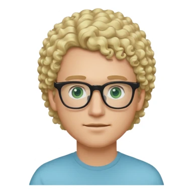 white guy with curly blonde hair and light blue ish green eyes with black glasses  sticker
